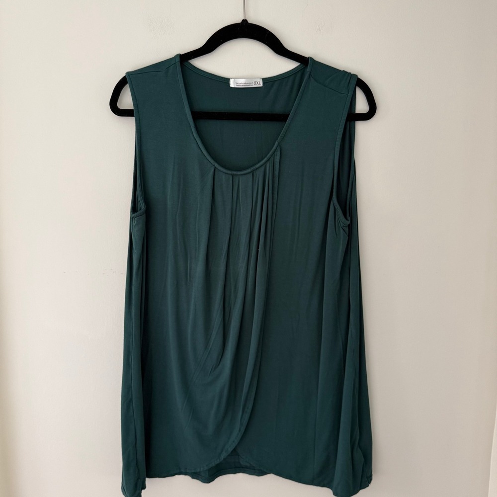Nursing Tank Top Dark Teal Green Pleated Crossover Breastfeeding XXL Plus Size